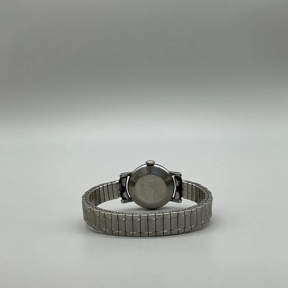 Vintage Timex Womens Watch 25mm Black Dial Stainless Bracelet Manual Wind